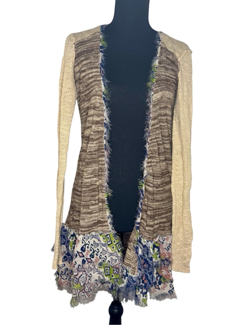 BKE Boho Mixed Knit Open Front Cardigan